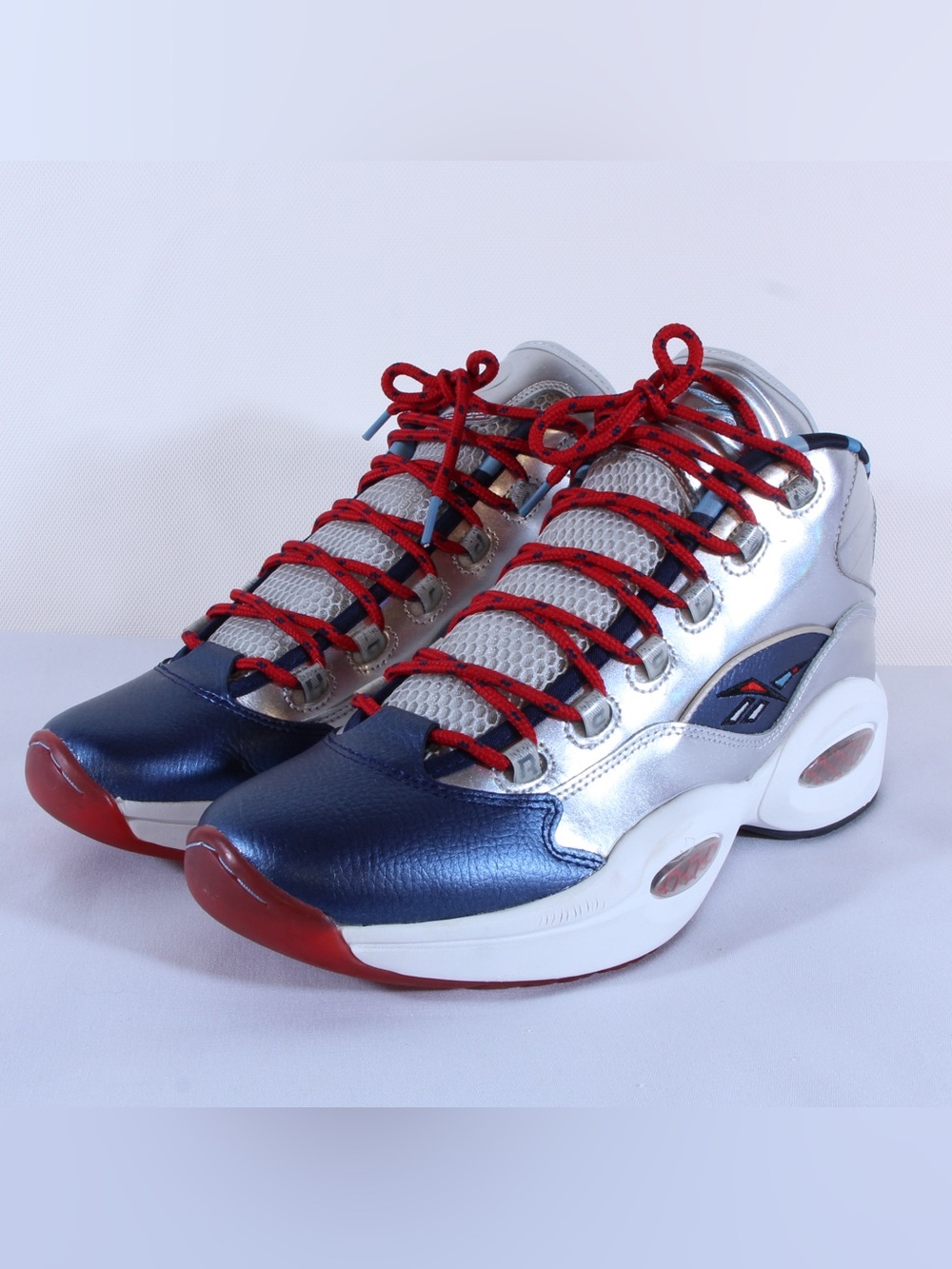 Reebok Men's Silver Blue & Red Question Mid ‘OG Meets OG’ Iverson Harden FZ1366 - Picture 8 of 10